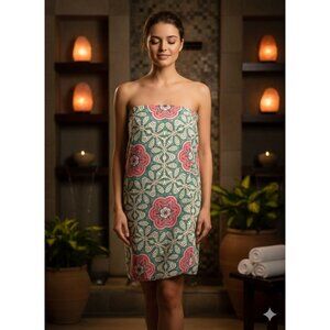 Wrap Up by VP Tropical Floral Spa Wrap Microfiber Adjustable Fit Elastic Back OS